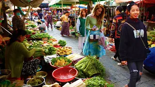 Cambodia Market Food Tour -  Vegetable, Fish, Chicken, Pork, Meat, Fruit, & More, Food Rural TV