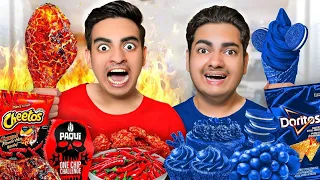 RED VS BLUE COLOR FOOD CHALLENGE | Eating Only ONE Color Food for 24 Hours!