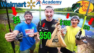 Walmart vs Bass Pro Shops vs Academy $100 BUDGET Fishing Challenge (Rod, Reel, Lures!)