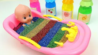 Satisfying Video l Mixing All My Slime Smoothie into Rainbow Bathtub ASMR With Glitter-4