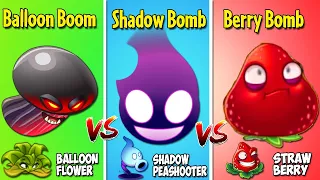 BALLOON BOOM vs SHADOW BOMB vs BERRY BOOM vs TOMATO BOMB - PvZ 2 Plant vs Plant