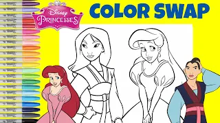 Disney Princess Coloring Book Pages Color Swap Mulan and Ariel Elena and Jasmine