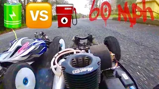 60+ MPH ELECTRIC Vs NITRO RC Buggy race! Hobao Hyper