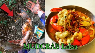 MUDCRAB Laksa with seafood & Catching a Giant Mud Crab Secret spot