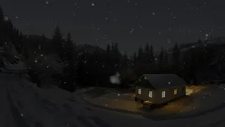 Winter snow wind - Sound of falling snow, small house in the icy snow forest