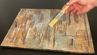 Abstrakte Acrylmalerei mit Holz | Vintage Effekt | Shabby Effekt | abstract painting for beginners