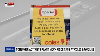 Consumer activists plant mock price tags at Coles and Woolworths