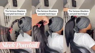 Quick Weave Tutorial - Sleek Glueless Ponytail With Brazil Hair Bundles | #Elfinhair Review