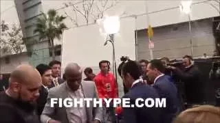 JUSTIN BIEBER HANGS OUT WITH FLOYD MAYWEATHER AND TMT AT MAYWEATHER VS. PACQUIAO PRESS CONFERENCE