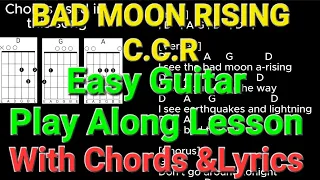 How to play Bad Moon Rising Easy guitar play along lesson with chords and lyrics 🎤🎸