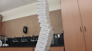Toy Physics -- Leaning Tower of Pizza boxes puzzle  // Homemade Science with Bruce Yeany