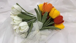 Crochet Tulips | Crochet Bridal Flower Bouquet | Beginner Friendly | DIY Wedding Bouquet 💐