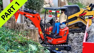 Gas station cistern replacement, RC excavator Kubota Hutter U17, Liebherr A918, Scania. CAT. Part 1