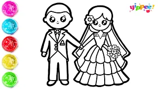 Cute Bride and Groom Drawing and Colouring For Kids | Yippee!