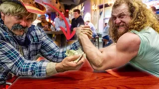 ARM WRESTLING GRANDPA HUSTLES BAR | Devon Larratt