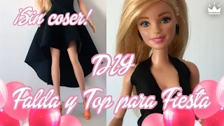 Ropa para muñeca Barbie ¡Sin coser! Falda y top de Fiesta para ser la más elegante