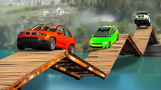 Cars vs Broken Bridge x Earthquake Road x Log Trap ▶️ BeamNG Drive
