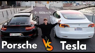 Tesla Model 3 VS Porsche Turbo S !! Acceleration de 0 à 100km/h 🔥