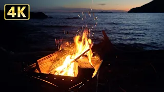 4K 波の音と焚き火映像でくつろぐ 2時間48分