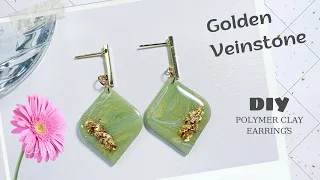 How to craft golden veinstone polymer clay earrings | DIY crafting stunning polymer clay earring