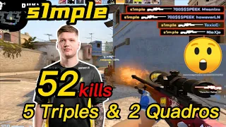 s1mple FACEIT MIRAGE POV - 5 Triples＆2 Quadros - 😮52Kills! - CSGO s1mple POV!