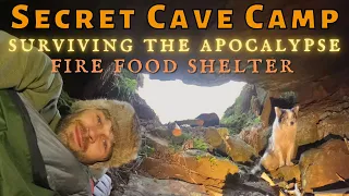 SECRET CAVE CAMP Natural Shelter Build - Fire Cooking - Bushcraft Survival Wild Bivvy Camping UK