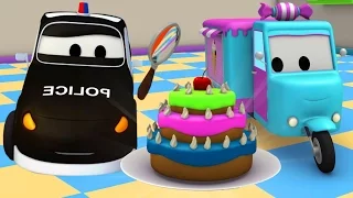 Vláček Troy a policejní auto Matt ve Městě Aut / Animák o autech a náklaďácích pro děti