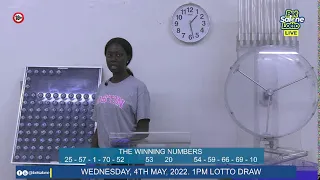 WEDNESDAY, 4TH MAY, 2022. 1PM LOTTO DRAW