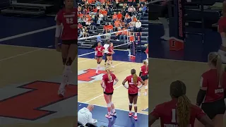 Wisconsin Lady Badgers Warm Up for the Volleyball Game against Illinois Fighting Illini.