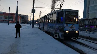 Именной трамвай 71-605 (КТМ-5М3) в Ярославле! Маршрут 1