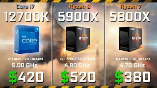 Intel Core i7-12700K vs Ryzen 9 5900X vs Ryzen 7 5800X | Test in 10 Games & Rendering