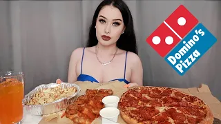 DOMINOS CHEESY PIZZA, CHICKEN ALFREDO, & WINGS MUKBANG + Q&A