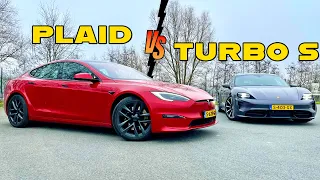 Tesla Plaid 1020HP vs 762HP Porsche Taycan Turbo S | REVIEW on Autobahn