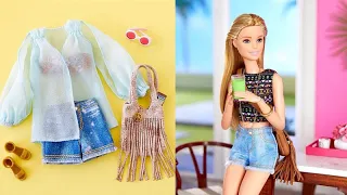 5 DIY Barbie Clothes Life Hacks - No Sew No Glue Doll Clothes - Doll Hacks and Crafts