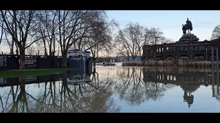 Hochwasser Koblenz Mosel Rhein. Deutsches Eck. 4. Februar 2021.