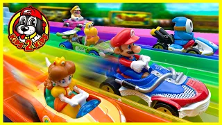 Kids Build🏎 Longest Indoor & Outdoor MARIO KART Race - COMPILATION (Hot Wheels Rainbow Road Raceway)