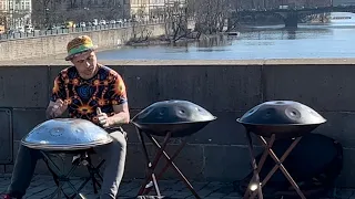 Hang Instrument Steel Pan - Handpan - Hang Drum Performance - Charles Bridge Prague - Czechia