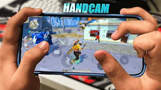 1 VS 5  HANDCAM  IPHONE 14 PRO MAX 📲 SETTINGS ⚙️ HUD + SENSI + DPI [FREE FIRE HIGHLIGHTS] 😍