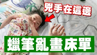 【蔡桃貴】用蠟筆亂畫弟弟床單！還好水洗的掉！(2Y11M20D) #shorts