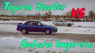 Turbo Toyota Starlet  VS  Subaru impreza WRX STI Winter Rally