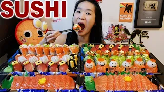 Massive Sushi Feast! Salmon Sashimi, Sushi Rolls, Tuna Nigiri - Japanese Food, Seafood Mukbang Asmr