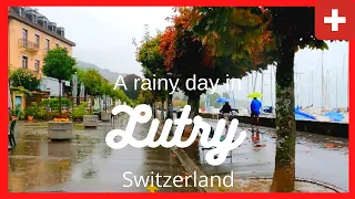 Lutry, a rainy day in a swiss village l Walking in Switzerland I 4K