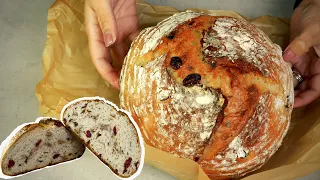 No Knead Bread Cranberry, Walnut and Honey | Super Easy Beginners Bread