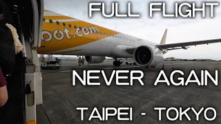 Turbulent flight on Scoot from Taipei to Tokyo Narita Full Flight A320N