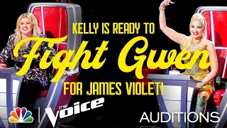 Kelly Clarkson Takes Out Her Earrings to Fight Gwen for James Violet - The Voice Blind Auditions