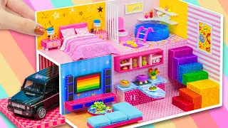 ❤️ DIY Miniature Cardboard House #76 with Car Garage, Modern Living Room, Pink Bedroom and More ❤️