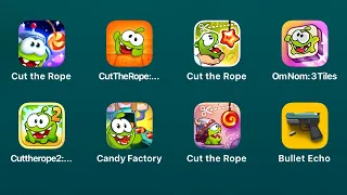 Cut the Rope: Remastered,Blast,Experiments,Om Nom: 3 Tiles,Cut the Rope 2,Candy Factory,Bullet Echo