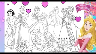 DISNEY PRINCESS Together Compilation Coloring Page ARIEL MULAN BELLE SNOW WHITE  CINDERELLA  Markers