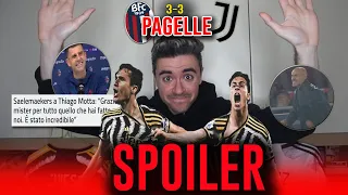 È STATO SPOILERATO THIAGO MOTTA! LE VEDOVE DI ALLEGRI! IL TRIDENTE!!! Bologna Juventus 3-3 | Pagelle