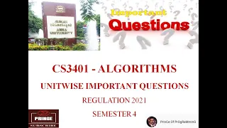 CS3401 Algorithms Important Questions | Easy Pass